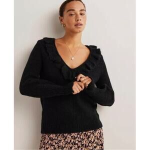 NWT Boden Fluffy Frill Ruffle Collar Alpaca Blend Sweater 6 Black